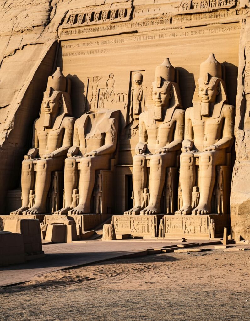 Frontalaufnahme der Figuren am Abu Simbel Tempel